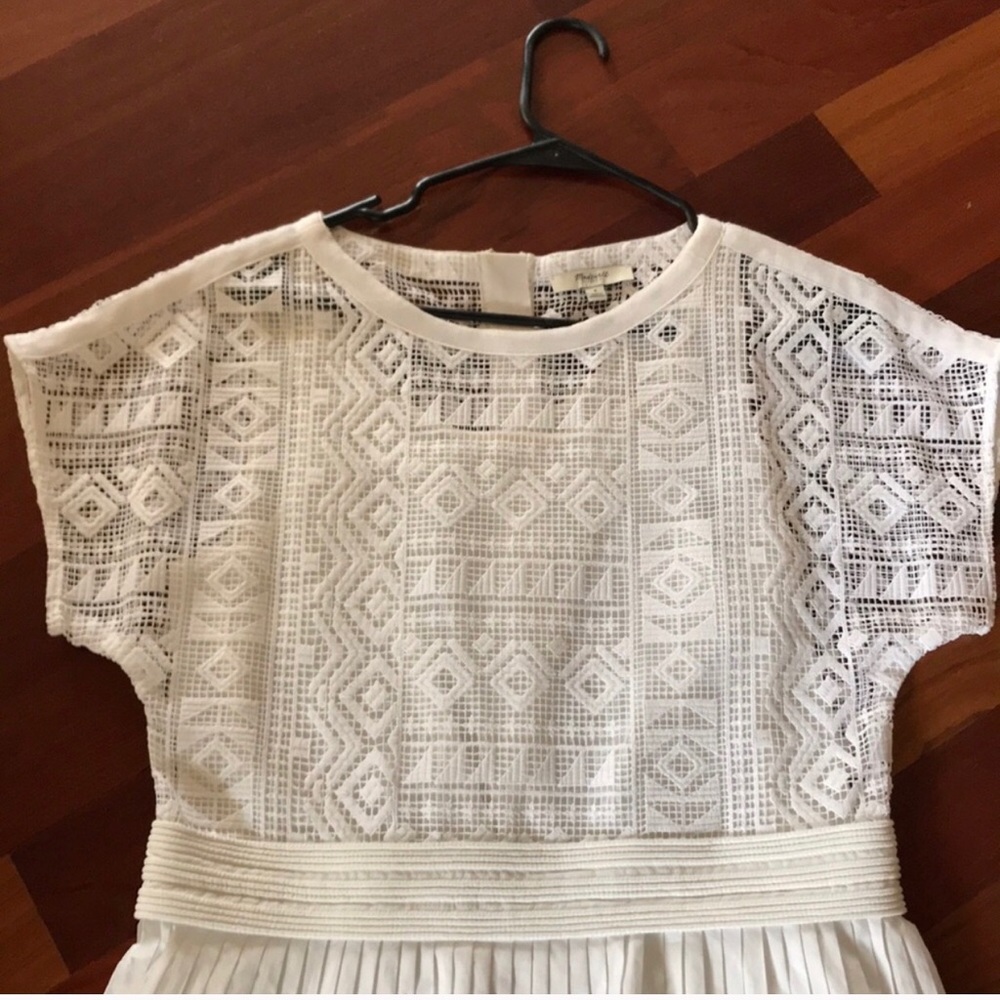 Share Madewell Dress Womens 4 Knee Length Pleated Skirt Geo Lace Top White - Picture 2 of 10